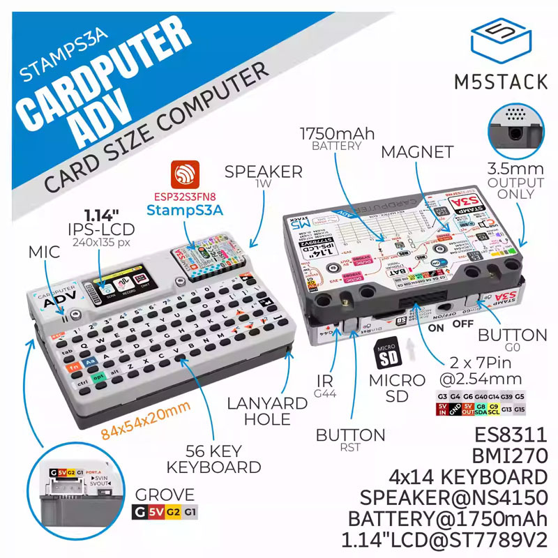 Iot Diy Home Automation - M5Stack Cardputer Adv: Программируемый мини-компьютер StampS3A,